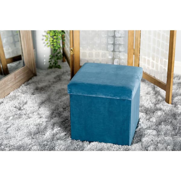 Litton Lane 15 in. Turquoise Polyester Modern Storage Stool