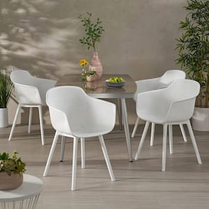 Lotus White Curved Faux Rattan Outdoor Patio Dining Chair (4-Pack)