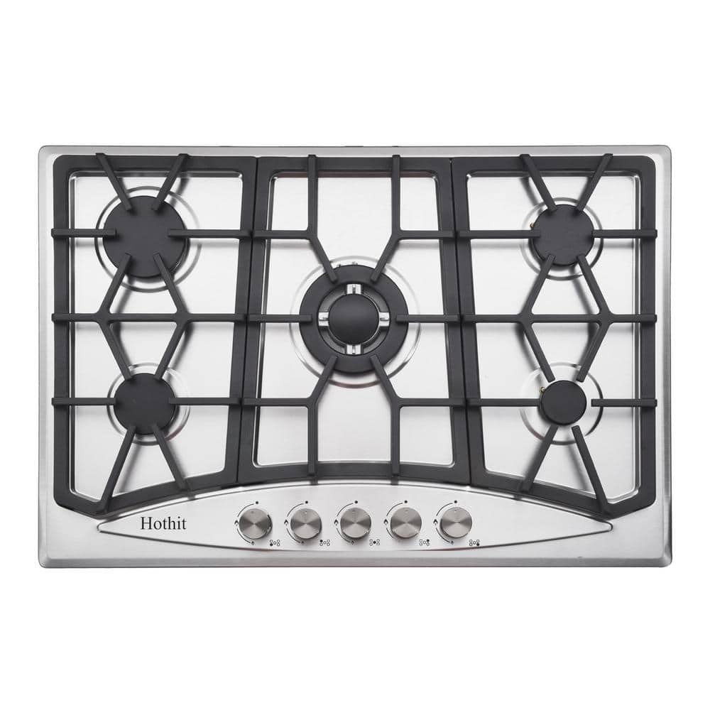30 in. Silver 5-Burners Recessed Gas Cooktop in Stainless Steel Include Gas Pressure Regulator for Kitchen