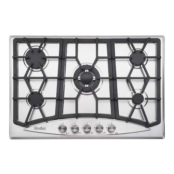 Unbranded 30 in. Silver 5-Burners Recessed Gas Cooktop in Stainless Steel Include Gas Pressure Regulator for Kitchen