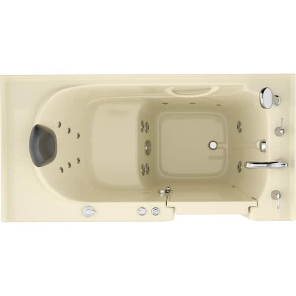 Safe Premier Series 30 in. L x 59 in. W Whirlpool Bathtub with Right Drain in Biscuit with Fast Filling Faucet Set
