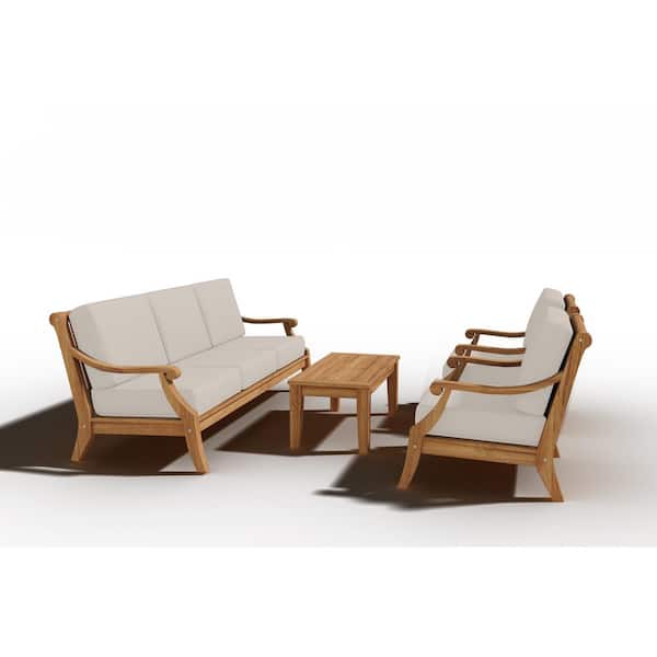 Unbranded Adrien 4-Piece Teak Patio Conversation Deep Seating Set with Sunbrella Antique Beige Cushions