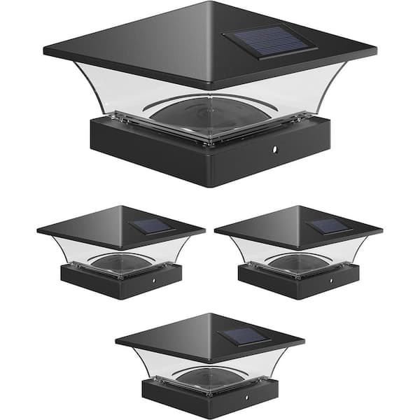 Unbranded 5.91 in. x 5.91 in. Slate Black ‎Plastic Pyramid Outdoor Solar LED Light Fence Post (4-Pack)