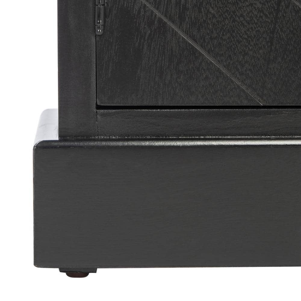 Black Wood and Metal Herringbone Storage Accent Cabinet