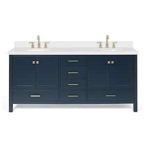 Cambridge 73 in. W x 22 in. D x 36 in. H Vanity in Midnight Blue with Pure White Quartz Top