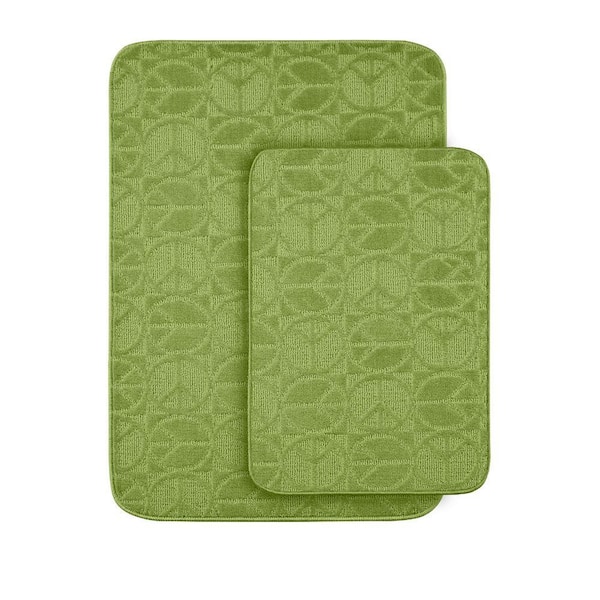 Garland Rug Peace Lime Green 20 in. x 30 in. Washable Bathroom 2 -Piece Rug Set