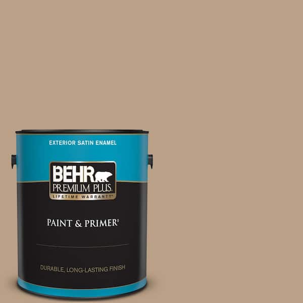 BEHR PREMIUM PLUS 1 gal. #ICC-52 Cup of Cocoa Satin Enamel Exterior Paint & Primer