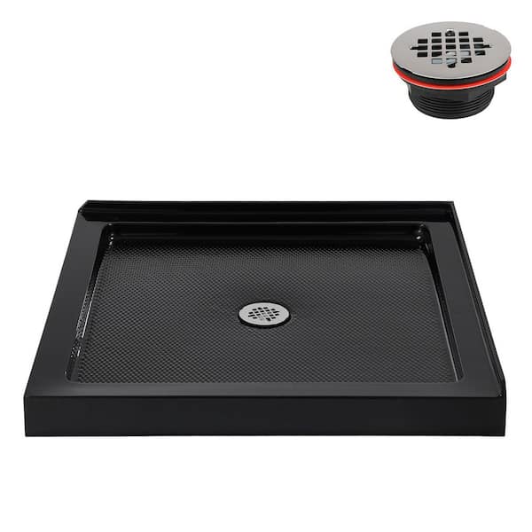 32 in. x 32 in. Corner Acrylic Shower Pan Base in Glossy Black with Center Drain Included