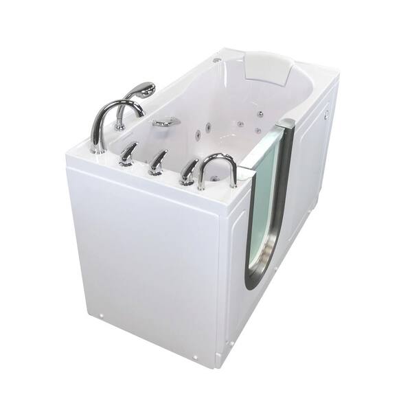Ella Deluxe 55 in. Acrylic Walk-In Whirlpool Bathtub in White with Fast Fill Faucet Set, Heated Seat, LHS 2 in. Dual Drain