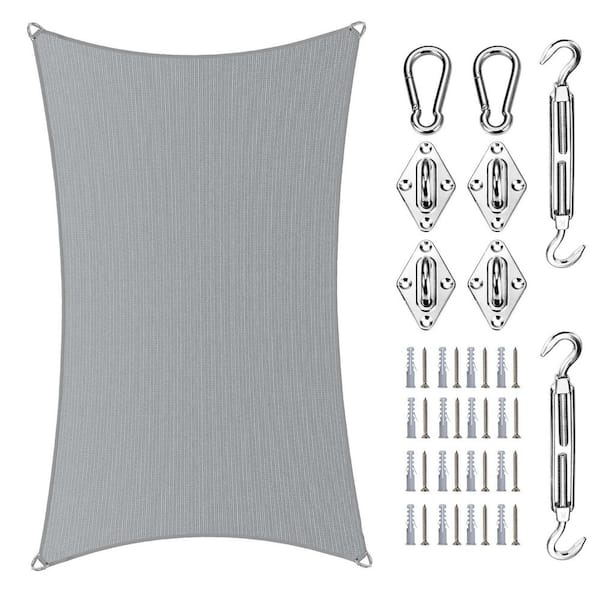 12 ft. x 16 ft. Rectangle Pro Ring Sun Shade Sail with Hardware Kit-Grey