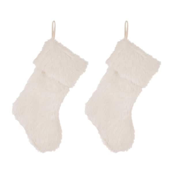 Glitzhome 21 in. H White Polyester Plush Christmas Stocking (2