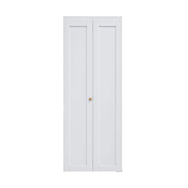 30 in. x 80 in. Solid Core 1-Lite Panel White Primed Composite MDF Interior Closet Bi-fold Door with Hardware