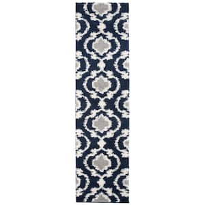 Moroccan Trellis Cozy Shag Navy 2 ft. x 7 ft. 2 in. Indoor Runner Rug