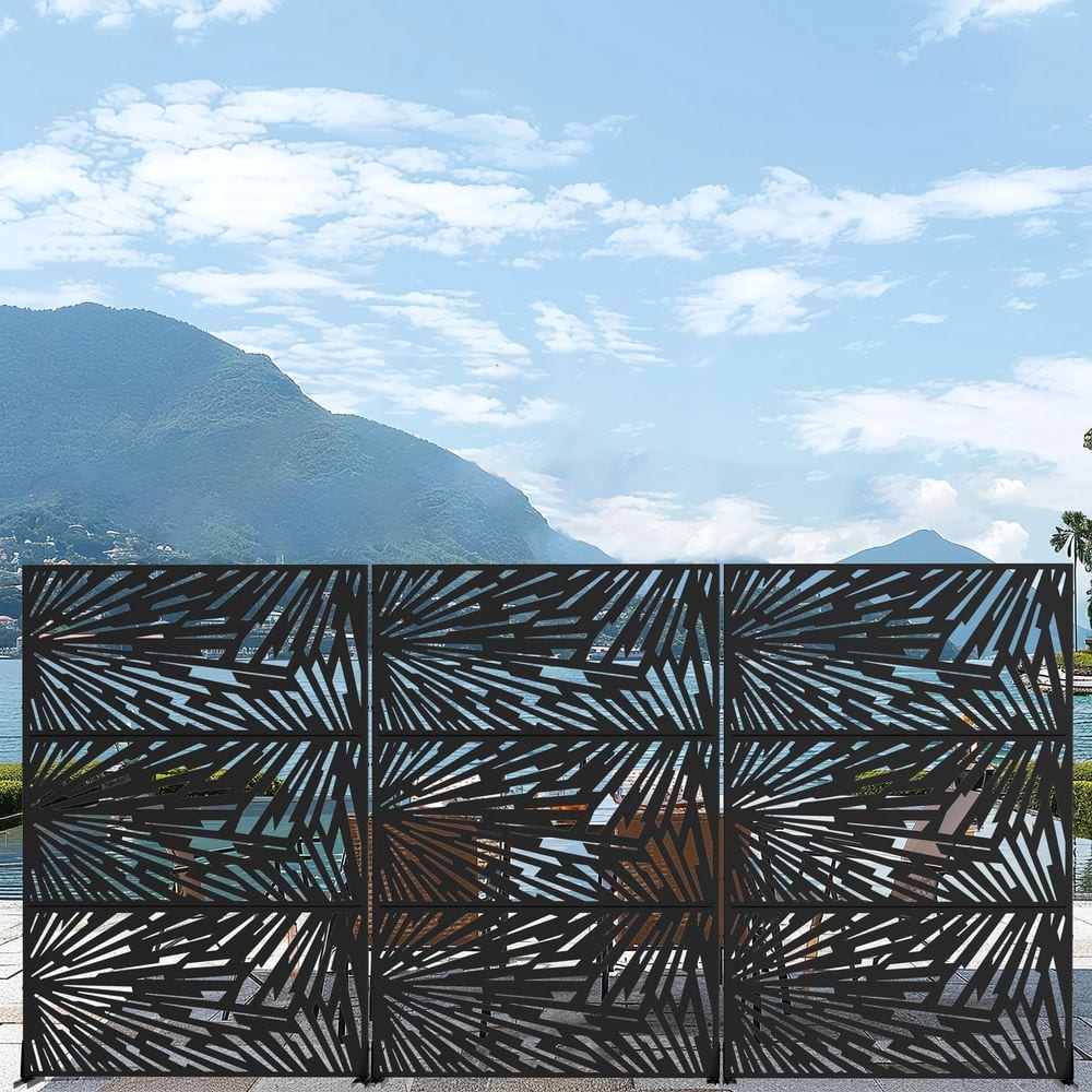 6 ft. x 4 ft. Privacy Fence Screen Black Galvanized Metal for Garden Fence in Dynamic Geometric Pattern price history on PriceWatchPro