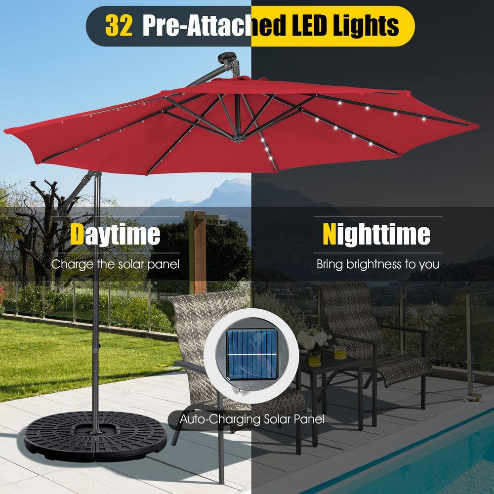 Wine Red 10ft Steel Cantilever Patio Umbrella with LED Lights