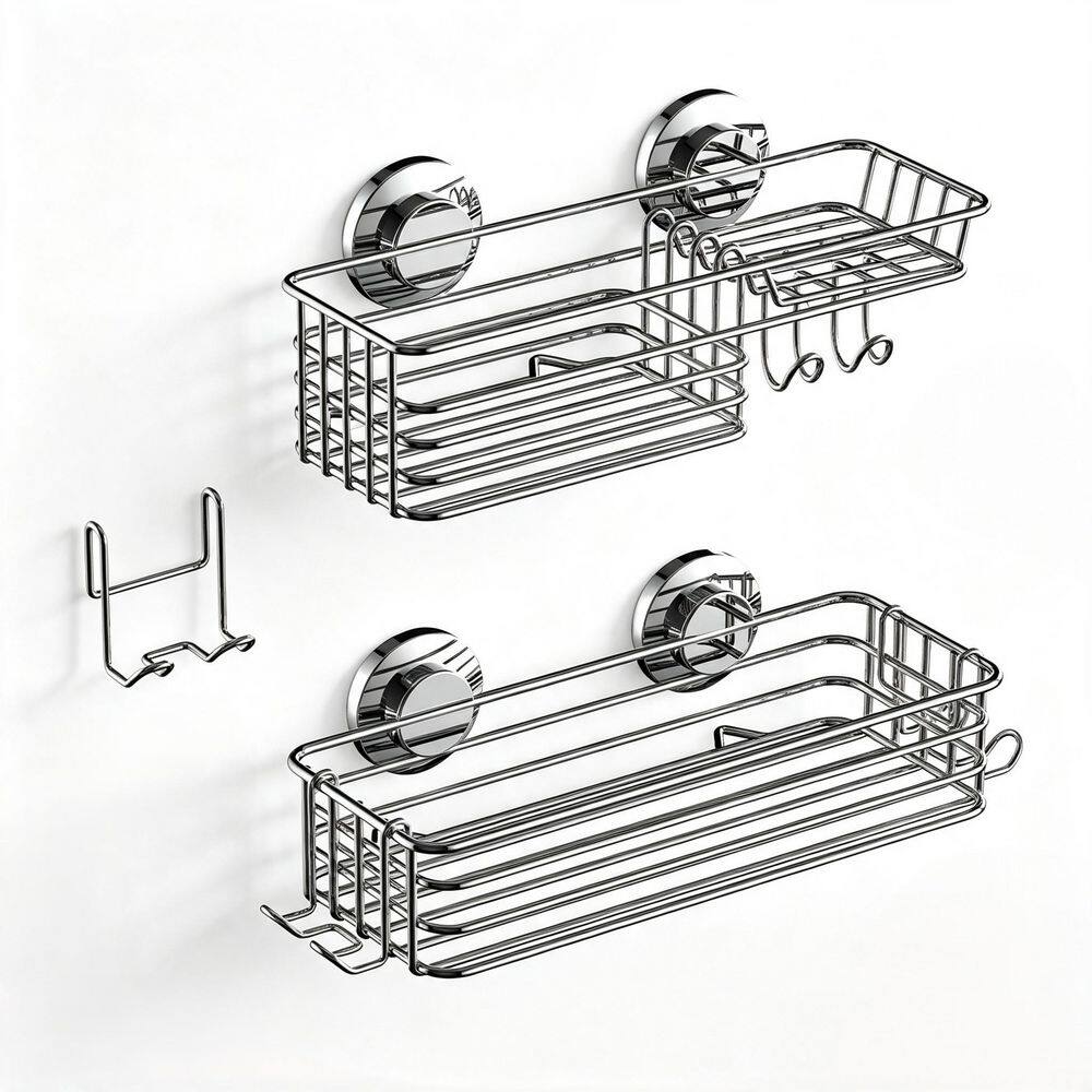 Removable Premium Heavy Duty 2-Pack Powerful Suction Shower Caddy with Rustproof Hooks and Soap Holder in Silver price history on PriceWatchPro