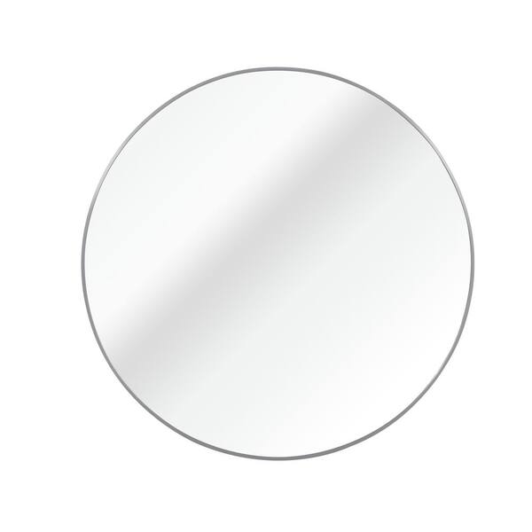 HUOVTR 42 in. W x 42 in. H Silver Modern Round Framed Wall Mirror