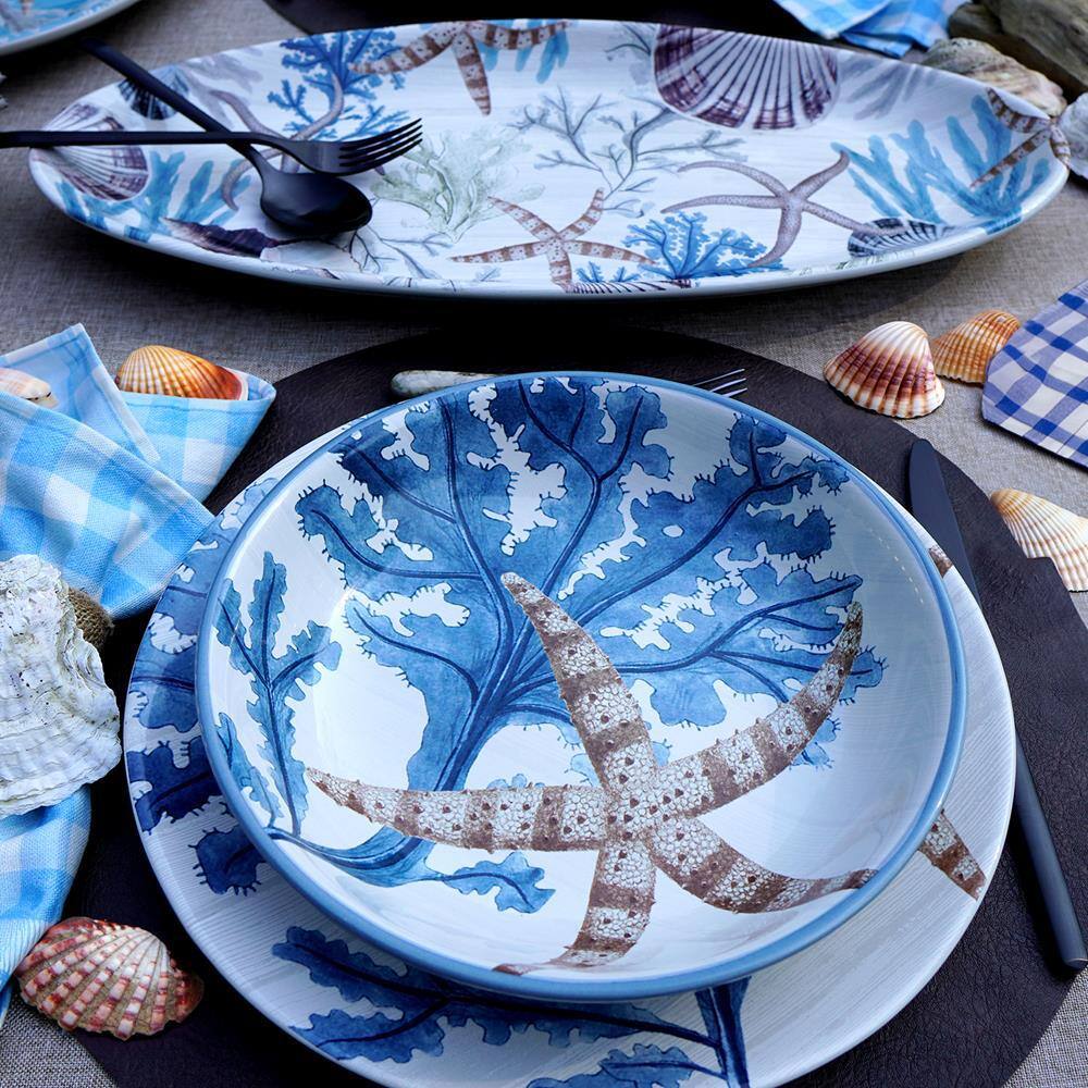 Coastal Blue Ceramic Soup Bowls Set of Four