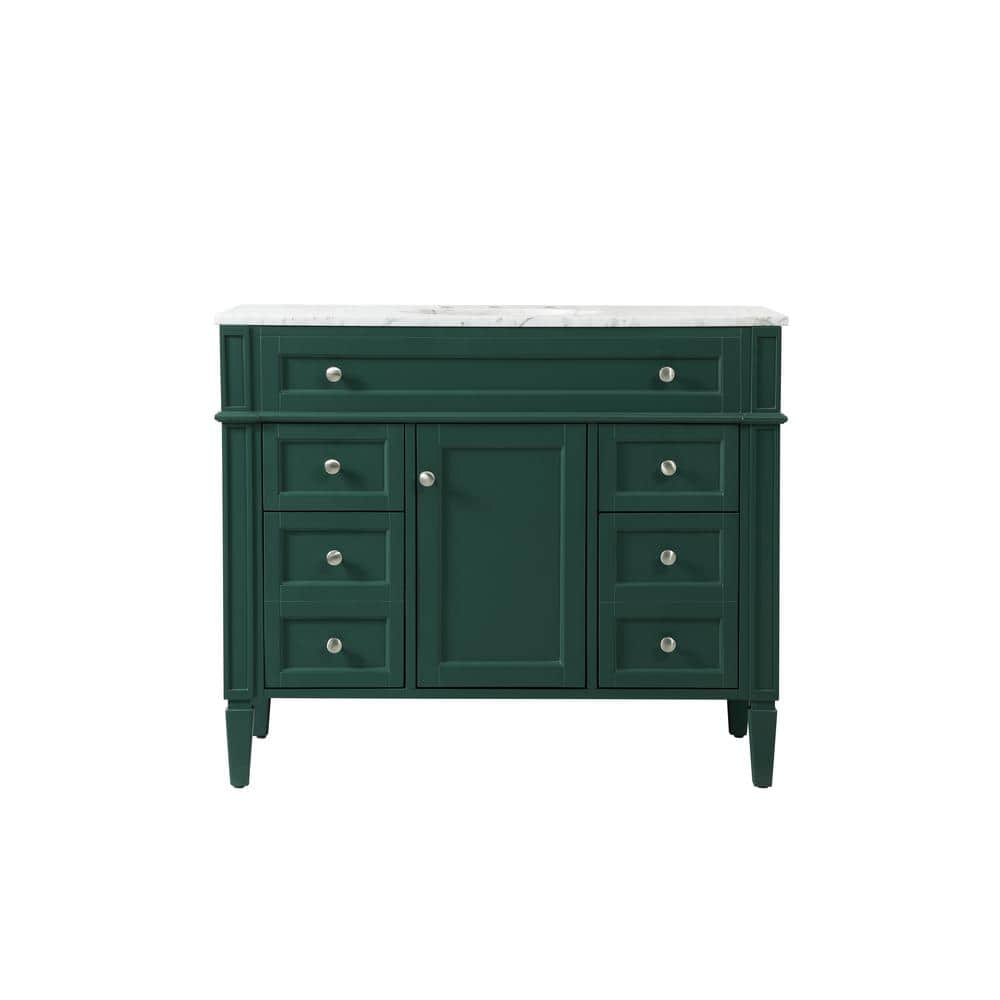 42 in. W Single Bath Vanity in Green with Marble Vanity Top in Carrara with White Basin