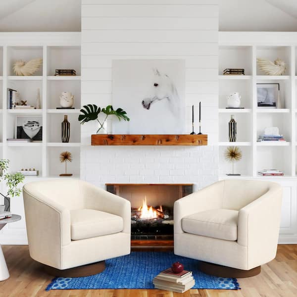 LUE BONA 29"D x 32"W x 29"H Linen Swivel Club Chairs with Solid Wood Base Swivel Round Chair for Livingroom Bedroom (set of 2)