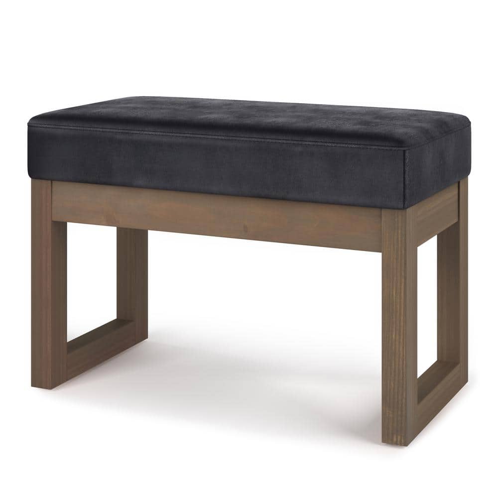 Milltown Distressed Black Faux Leather Contemporary Footstool Ottoman