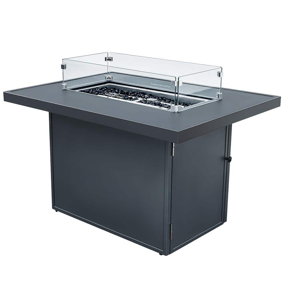 Outdoor Rectangle Metal Aluminium Fire Pit Table with Glass Wind Guard
