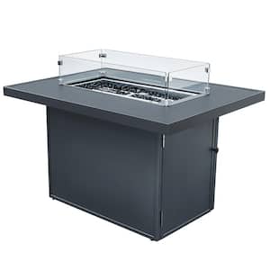 Gray Rectangular Aluminium 44 in. W x 25.59 in. H Outdoor Propane Fire Pits Table with Glass Wind Guard