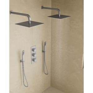 Thermostatic Valve 8-Spray 12 in. and 12 in. Wall Mount Dual Shower Head and Handheld Shower in Brushed Nickel