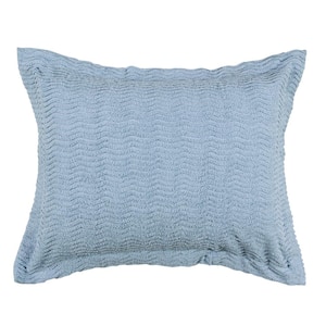 Natick Collection in Wavy Channel Stripes Design Blue Standard 100% Cotton Tufted Chenille Sham