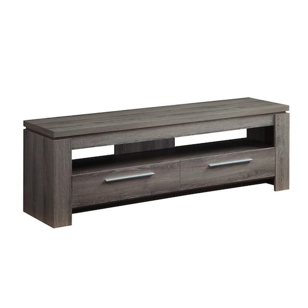 Coaster 59 in. Weathered Gray Wood TV Stand with 2 Drawer Fits TVs Up ...