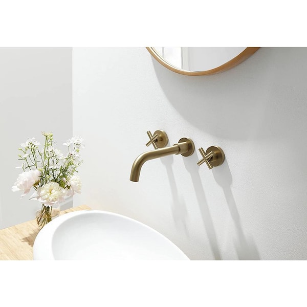 Unbranded Double Handle Wall Mount Bathroom Faucet in Brass Gold, Rust and Corrosion Resistant and Tarnish Resistant