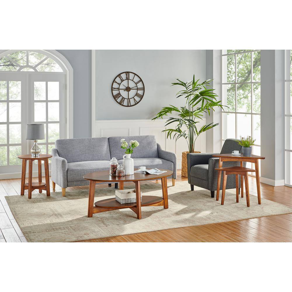 Elegant Oval Mid-Century Chestnut Wood Coffee Table with Floating Shelf