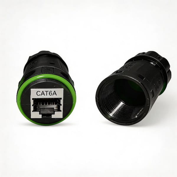 RJ45 IP68 Waterproof Inline Outdoor Ethernet Coupler Connector, Shielded Female to Female CAT5/CAT6/CAT6A, Black, 2-Pack
