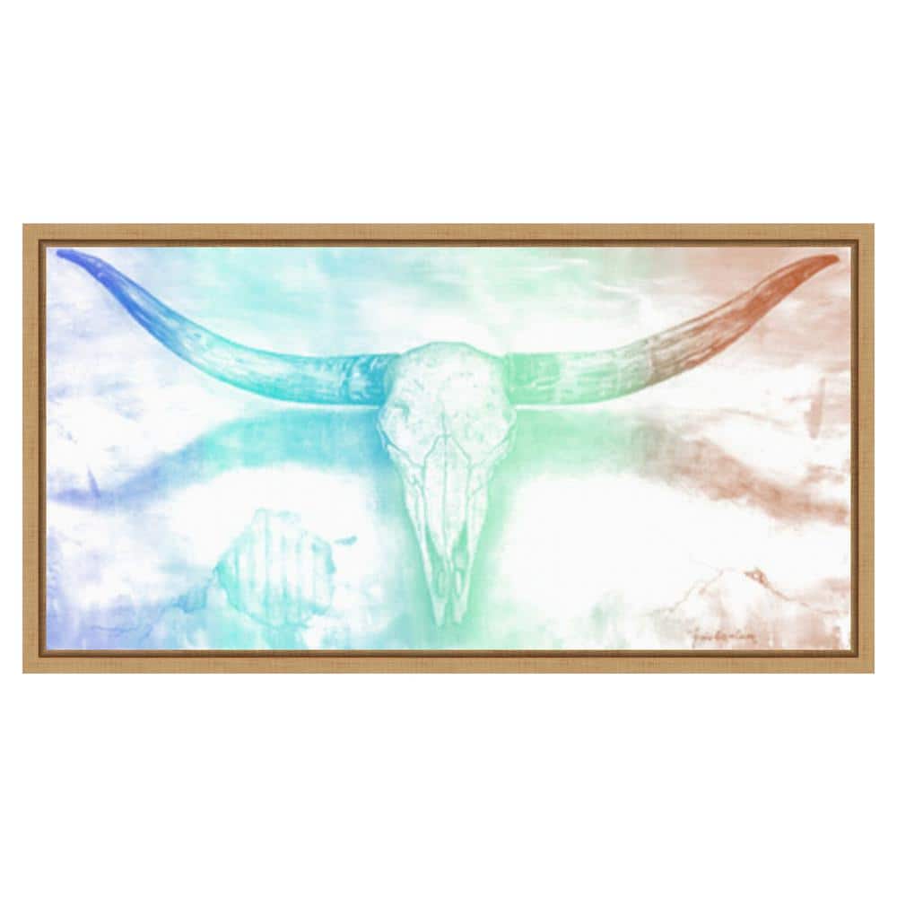 Longhorn Skull Abstract Canvas Print with Maple Frame