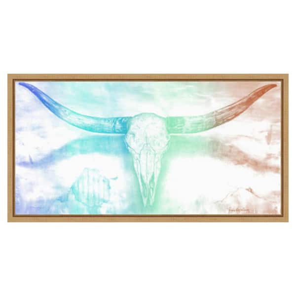 Amanti Art Longhorn II rainbow by Marie Elaine Cusson 27 in. W x 14 in. H Canvas Float Frame in Brown