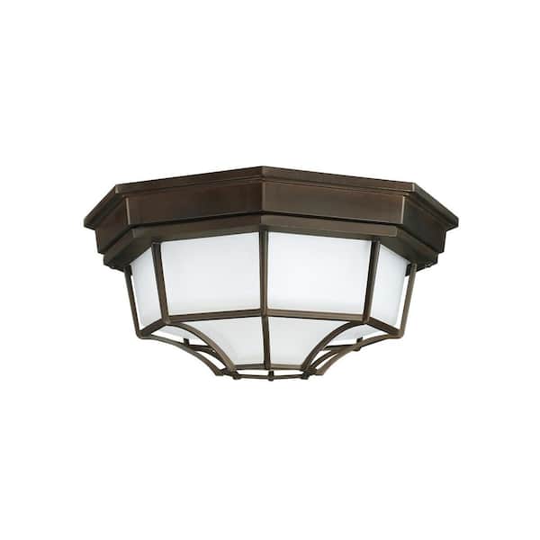 Capital Lighting Fixture Company Outdoor 11 in. W x 5 in. H 2-Light Old Bronze Outdoor Flush Mount Light with Frosted Glass