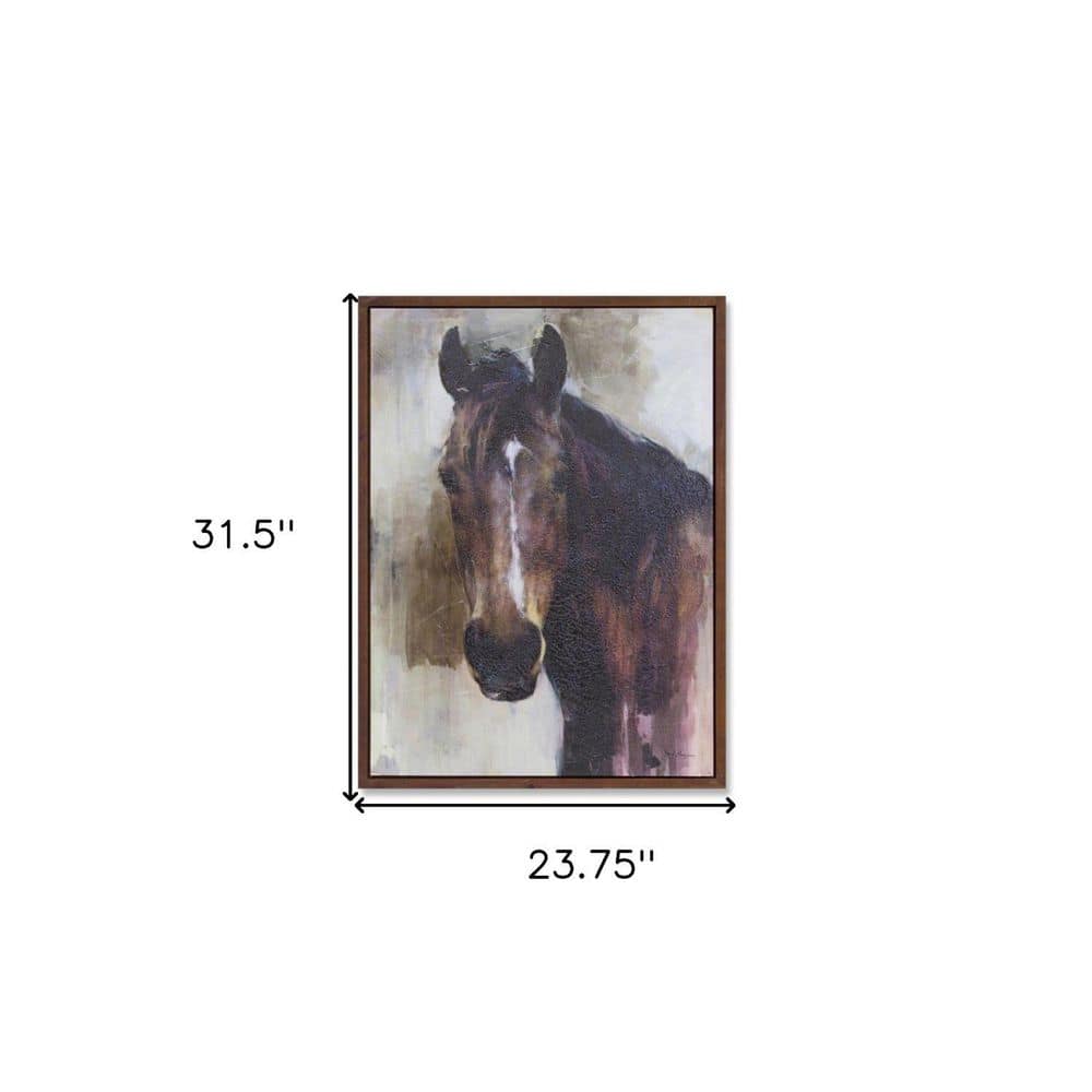 Framed Brown Horse Canvas Wall Art 31.5"H