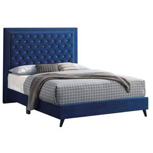 Alba Navy Blue Upholstered King Panel Bed