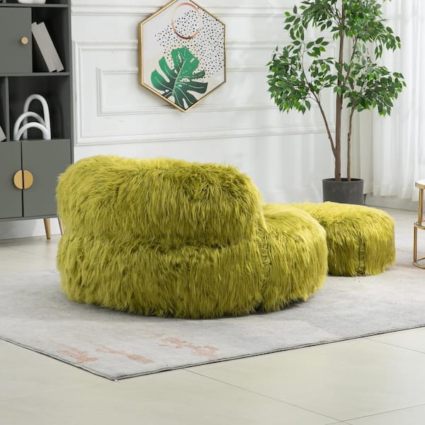 Clihome 41 in. Armless Fabric Curved Sofa with Ottoman in Olive