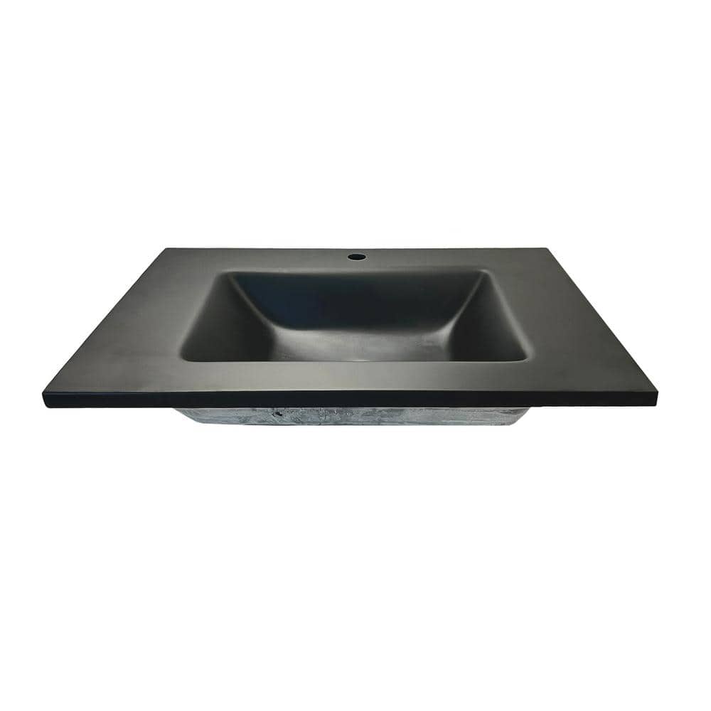 31'' Black Concrete Single Bathroom Vanity Top with Rectangular Sink