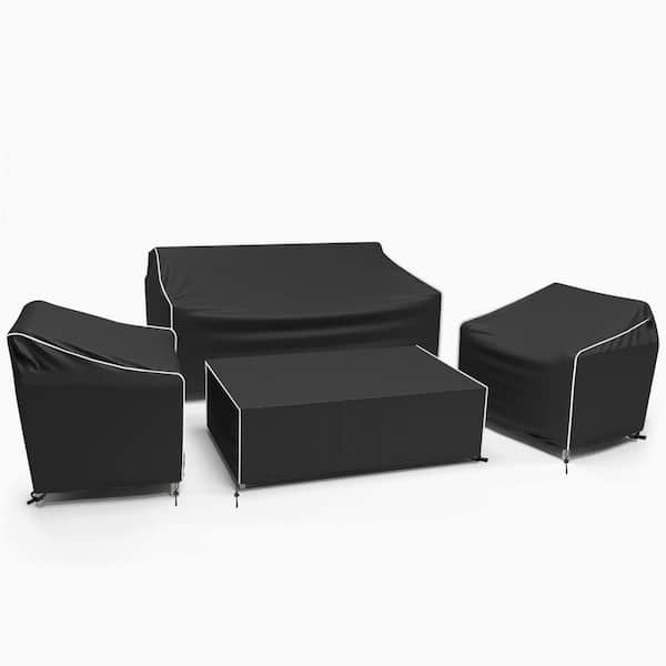 Unbranded Black 4.33 ft. x 2.58 ft. x 2.5 ft. 4-Piece Furniture Cover Black 420D Painted PU With White Piping