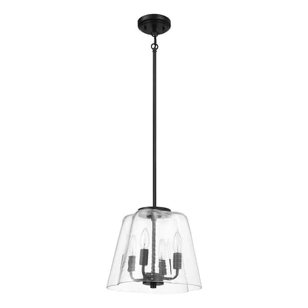 1 Light Black Swag, Shaded Pendant Light with Clear Glass Shade, No Bulbs Included