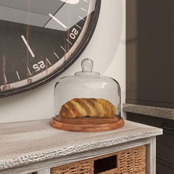 Novogratz 8 in. H 0-Tier Brown Decorative Cake Stand with Glass Cloche