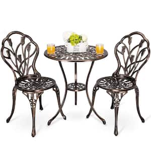 Sheree Bronze 3-Piece Cast Aluminum Round Outdoor Bistro Set With Patio Table and Bistro Chairs
