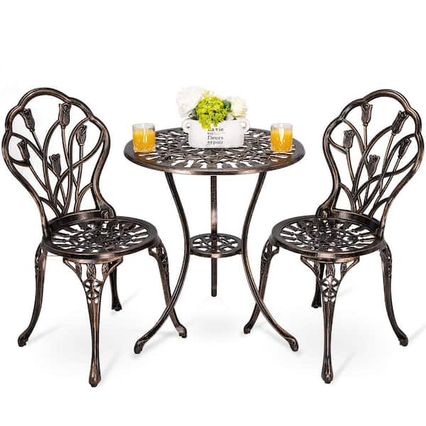 DESwan Sheree Bronze 3-Piece Cast Aluminum Round Outdoor Bistro Set With Patio Table and Bistro Chairs