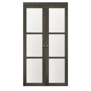 30 in. x 80.25 in. Iron Age 3-Lite Tempered Frosted Glass MDF Interior French Door