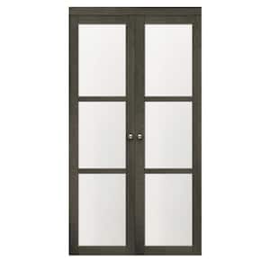 36 in. x 80.25 in. Iron Age 3-Lite Tempered Frosted Glass MDF Interior French Door