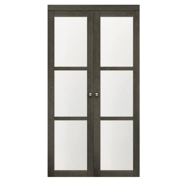 TRUporte 36 in. x 80.25 in. Iron Age 3-Lite Tempered Frosted Glass MDF Interior French Door