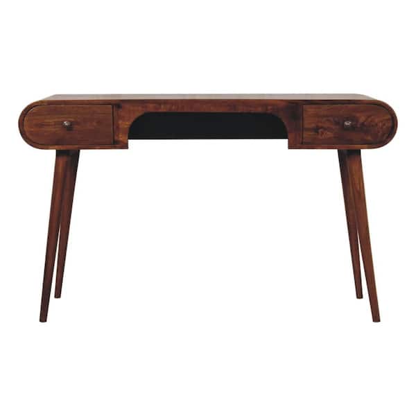 53.50 in. Rectangular Desk Brown Solid Wood 2 Drawers Writing Desk
