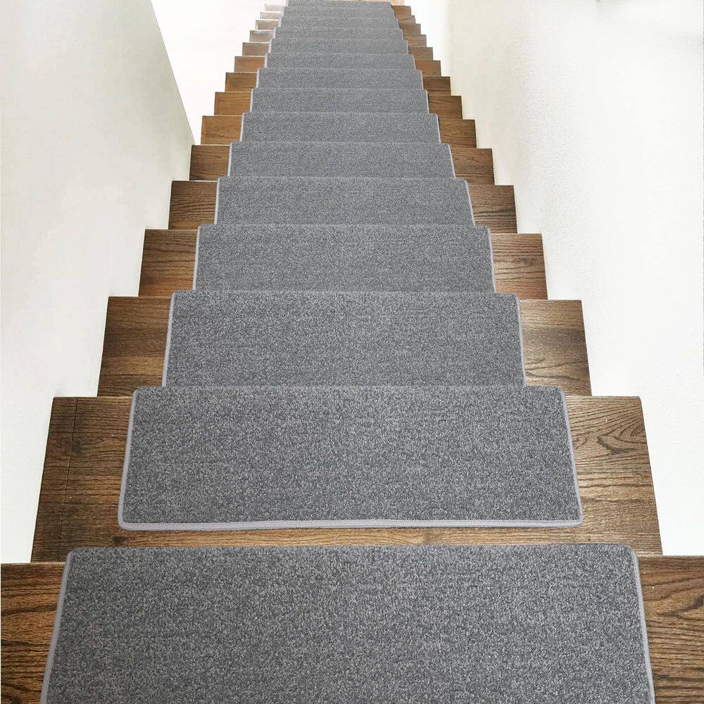 Light Gray Bullnose Carpet Stair Treads Set of 14
